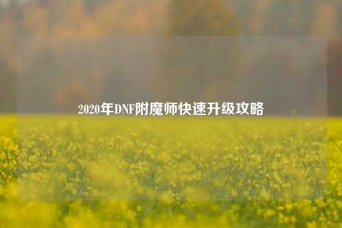 2020年DNF附魔师快速升级攻略