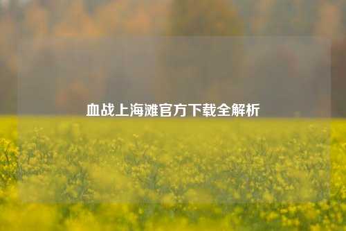 血战上海滩官方下载全解析